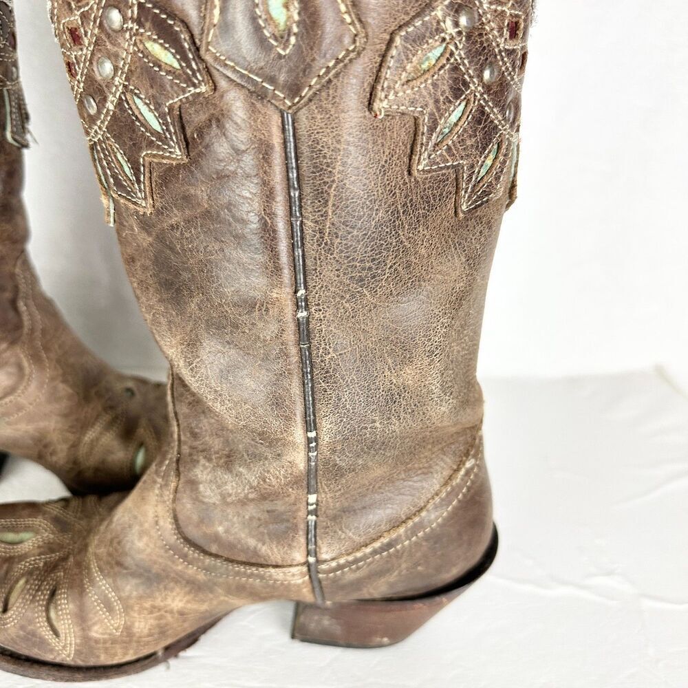 Tony Lama Women's Vaquero Rancho Inlay Snip Toe Western Boot Size 6.5 Chocolate - Picture 7 of 11
